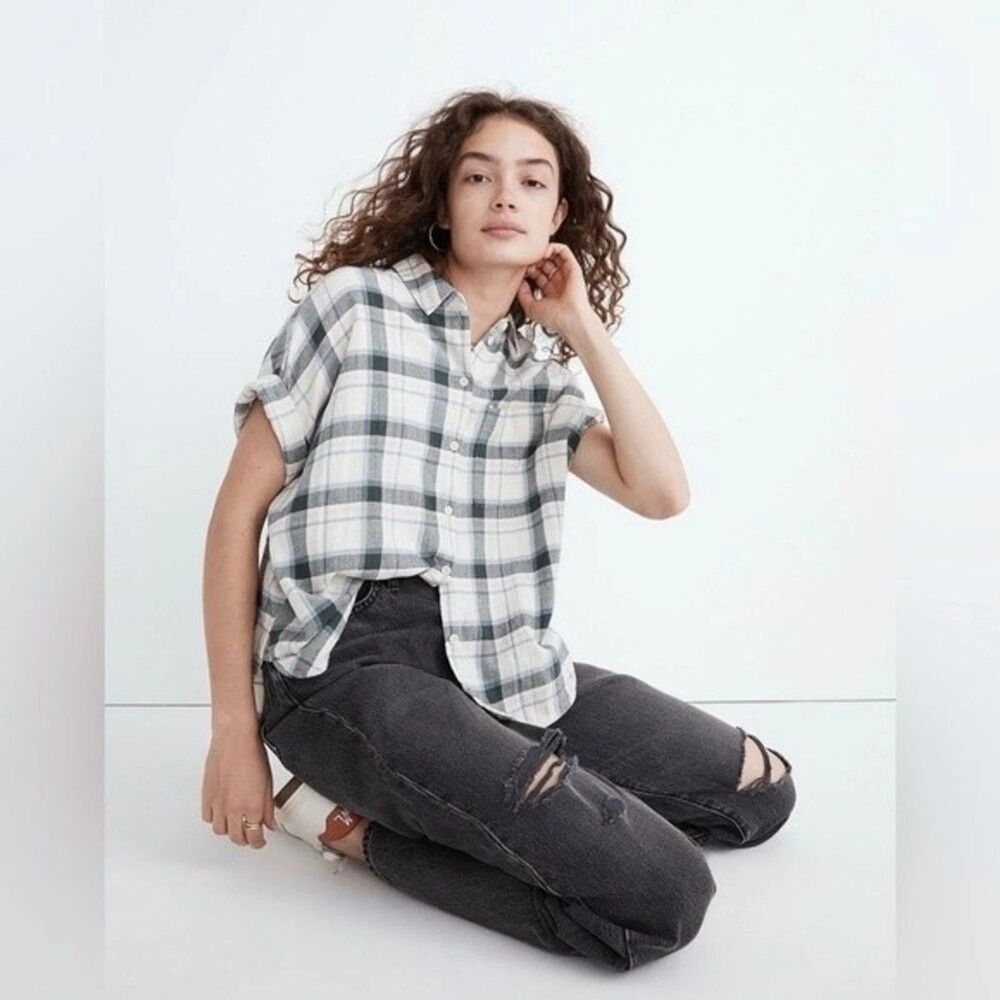MADEWELL Women's Oversized Boxy Dolman Sleeve Shirt Size Medium Rockfern Plaid